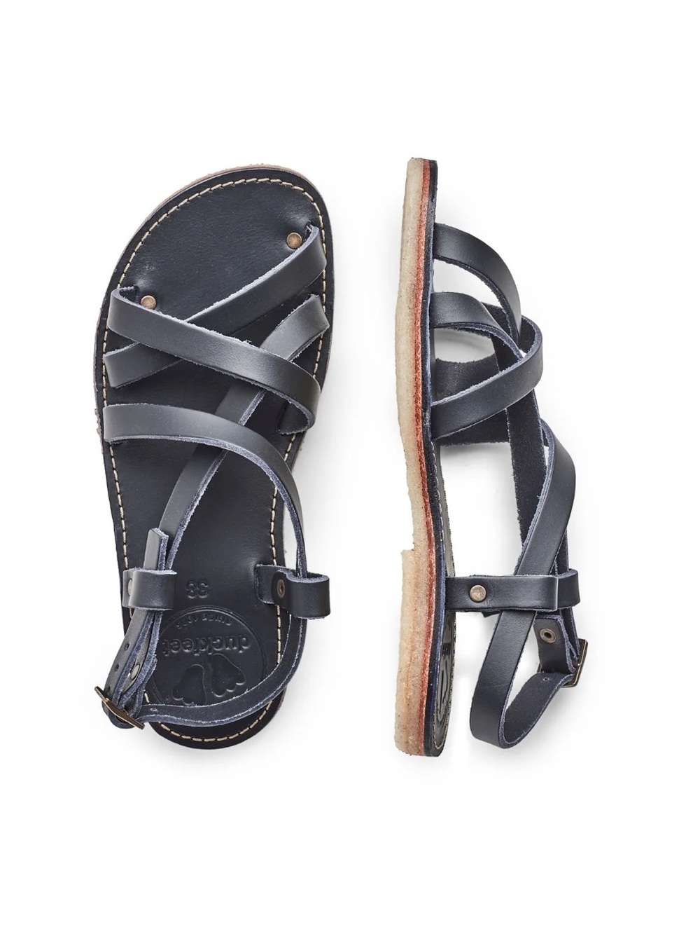 Black Cross-Strap Leather Sandals